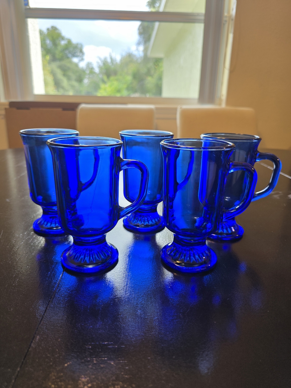 5 Vintage Anchor Hocking Cobalt Blue Pedestal Irish Coffee Made In USA Beautiful